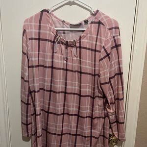 New York & Company Pink Plaid Blouse
